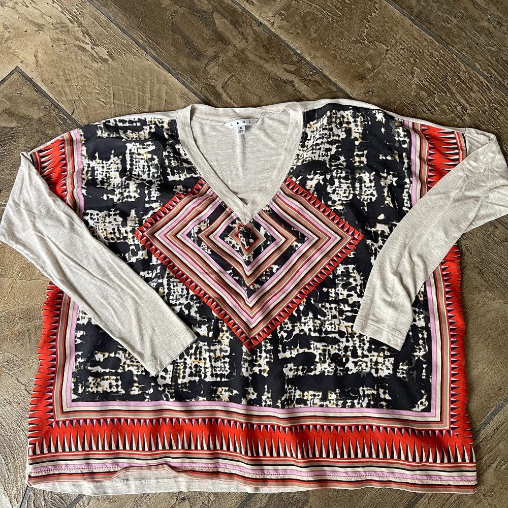 Cabi scarf print long sleeve top